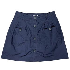 Lands’ End Canvas- Button Front Navy Blue Skirt w/ Pockets Size 8